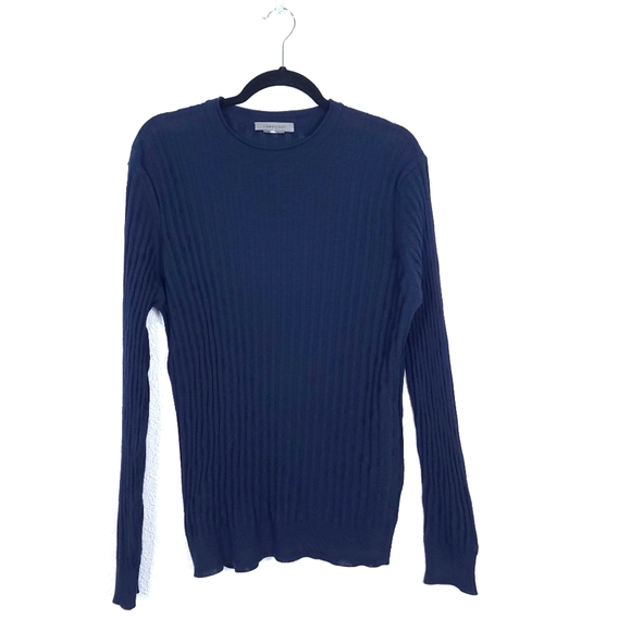 Corneliani Men's Virgin Wool Ribbed Navy Blue Jumper Sweater - Picture 2 of 15